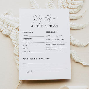 HARLOW Baby Shower Advice And Predictions Card