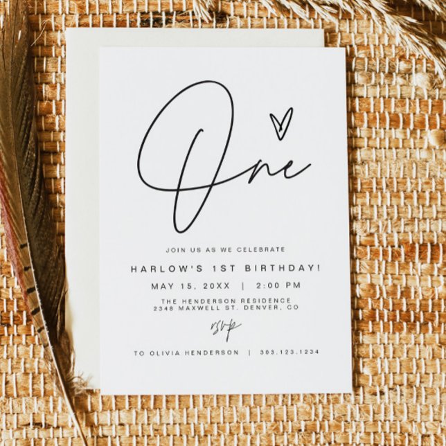 HARLOW Edgy Modern Minimalist ONE 1st Birthday Invitation (Creator Uploaded)
