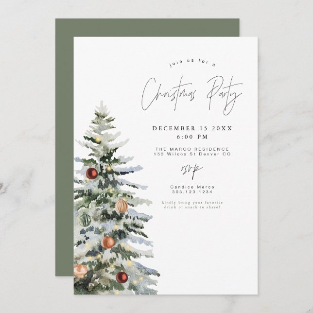 HARLOW Minimal Rustic Christmas Tree Holiday Party Invitation (Front/Back)