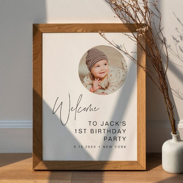 HARLOW Minimalist Birthday Photo Welcome Sign (Creator Uploaded)
