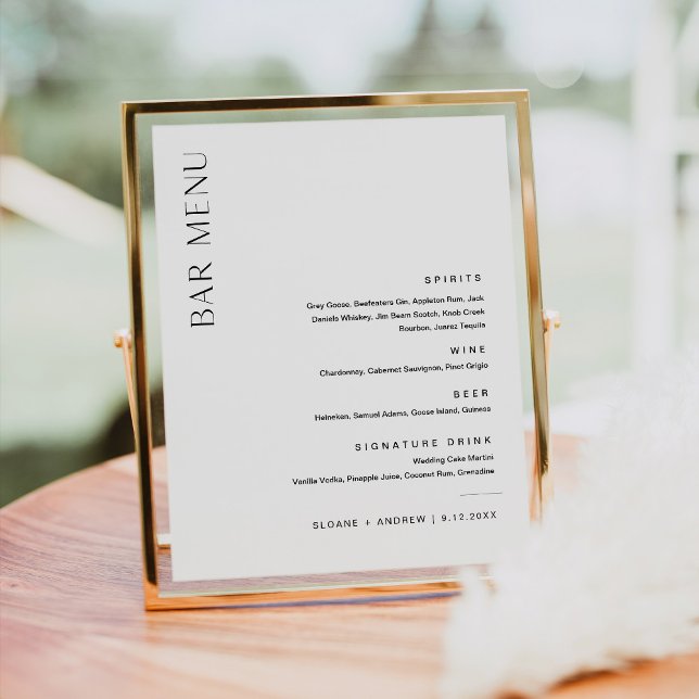 HARLOW Minimalist Wedding Bar Menu 8x10 Poster (Creator Uploaded)