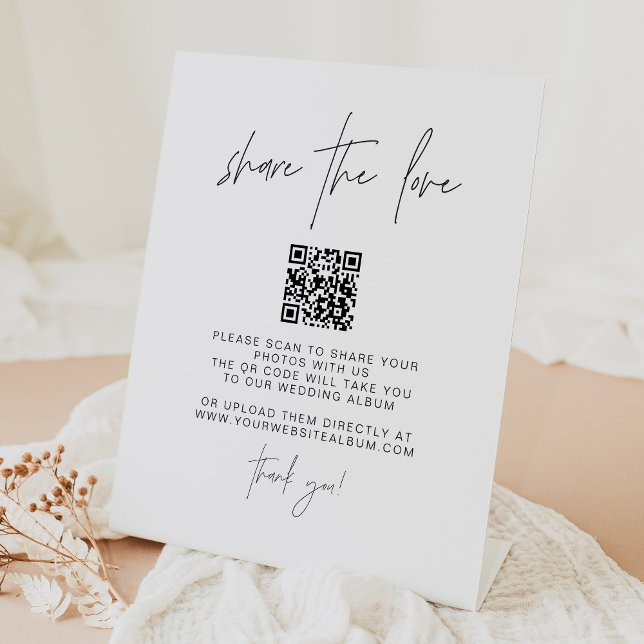 HARLOW Modern QR Code Share the Love Wedding Photo Pedestal Sign (Creator Uploaded)