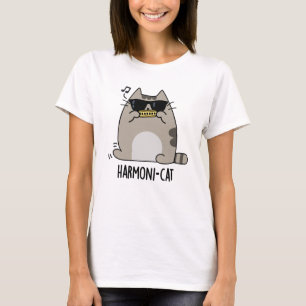 Harmoni-cat Funny Harmonica Cat Pun  T-Shirt