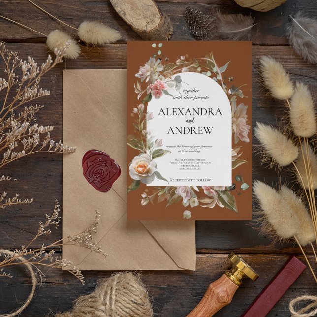 Harmonia Autumn Floral | Boho Orange Rust Wedding Invitation (Creator Uploaded)