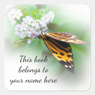 Harmonia Tiger-wing Butterfly "book belongs to" Square Sticker