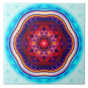 Harmonic fractal blue mandala ceramic tile