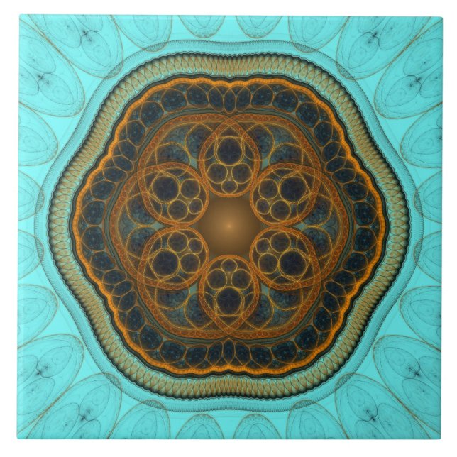 Harmonic fractal mandala ceramic tile (Front)