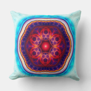 Harmonic fractal red blue mandala cushion