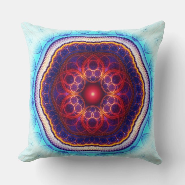 Harmonic fractal red blue mandala cushion (Front)