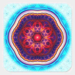Harmonic fractal red blue mandala square sticker