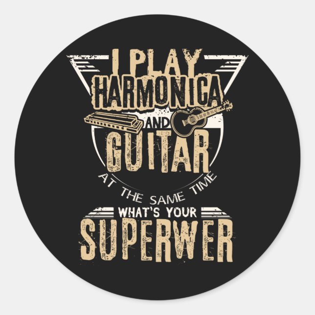 Harmonica And Guitar Classic Round Sticker (Front)