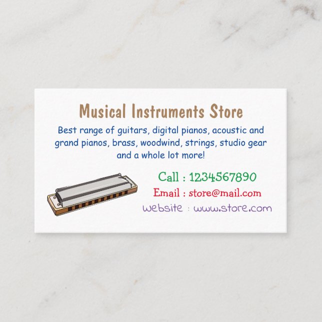 Harmonica cartoon illustration business card (Front)