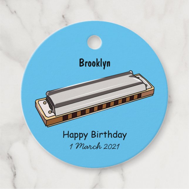 Harmonica cartoon illustration favour tags (Front)