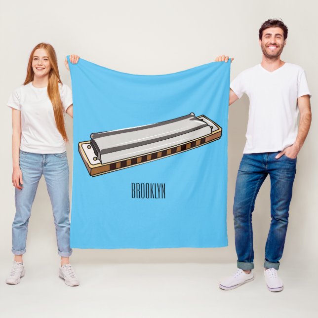 Harmonica cartoon illustration fleece blanket (In Situ)