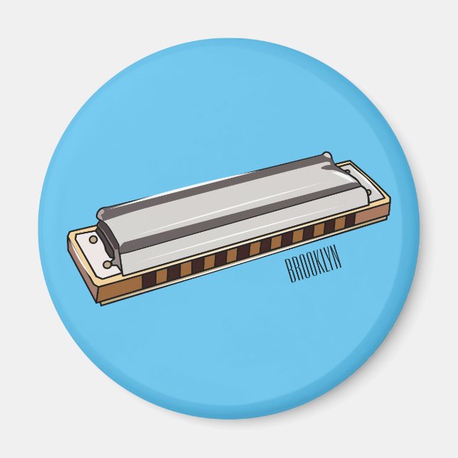 Harmonica cartoon illustration magnet (Front)