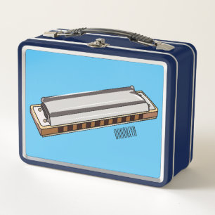 Harmonica cartoon illustration metal lunch box