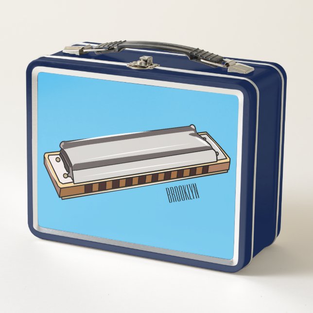 Harmonica cartoon illustration metal lunch box (Front)