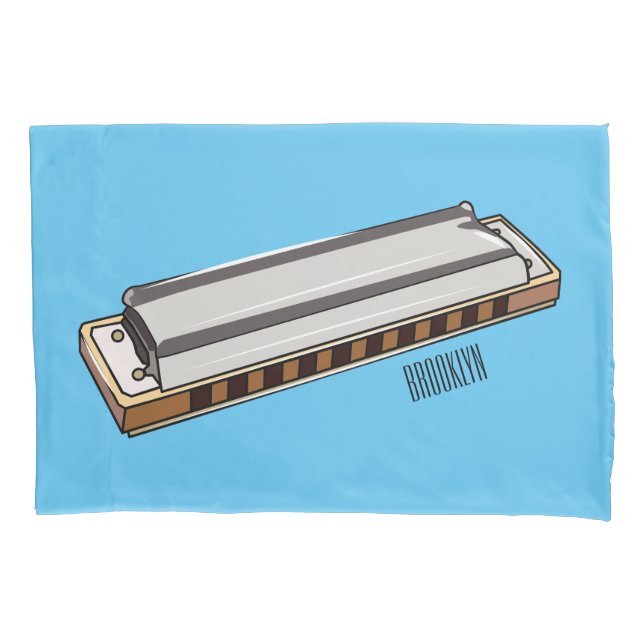 Harmonica cartoon illustration pillowcase (Front)