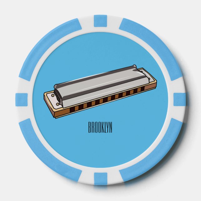 Harmonica cartoon illustration poker chips (Front)