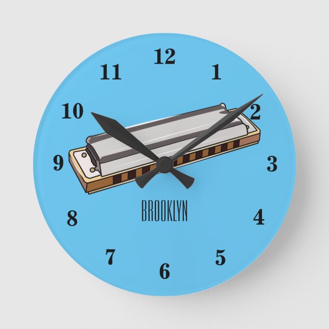 Harmonica cartoon illustration round clock (Front)