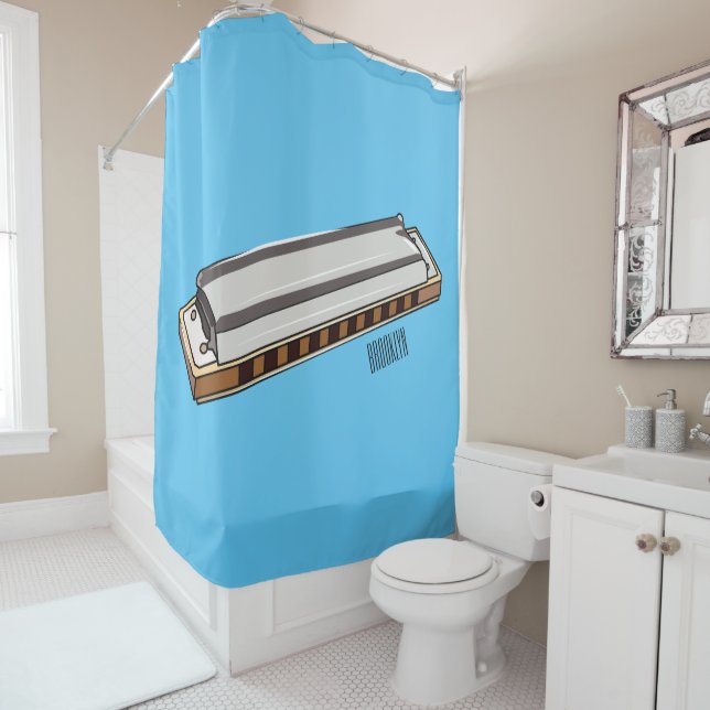 Harmonica cartoon illustration shower curtain (In Situ)