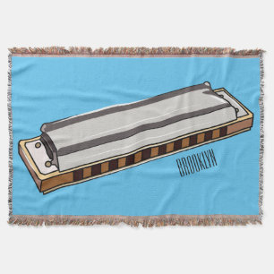Harmonica cartoon illustration throw blanket