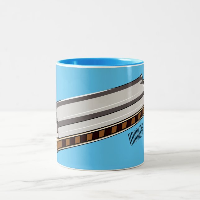 Harmonica cartoon illustration Two-Tone coffee mug (Center)