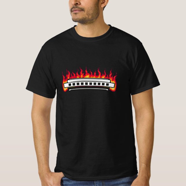 Harmonica Flame Instrument Blues T-Shirt (Front)