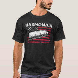 Harmonica Instrument Harmonica US Flag T-Shirt