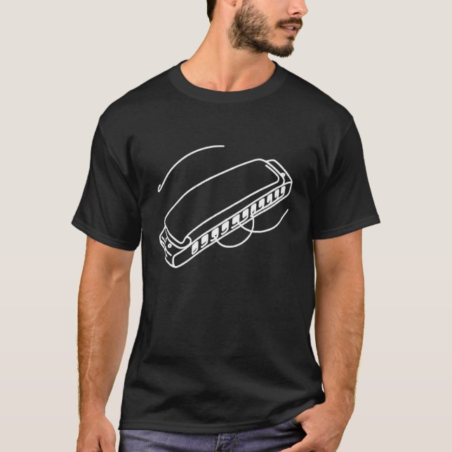 Harmonica Line Art Musical Instrument Drawing Long T-Shirt (Front)