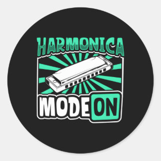 Harmonica Mode On Harmonica Player Classic Round Sticker