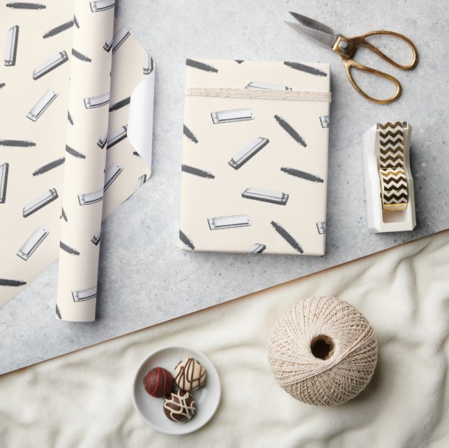 Harmonica Mouth Organ Player Wrapping Paper (Crafts)