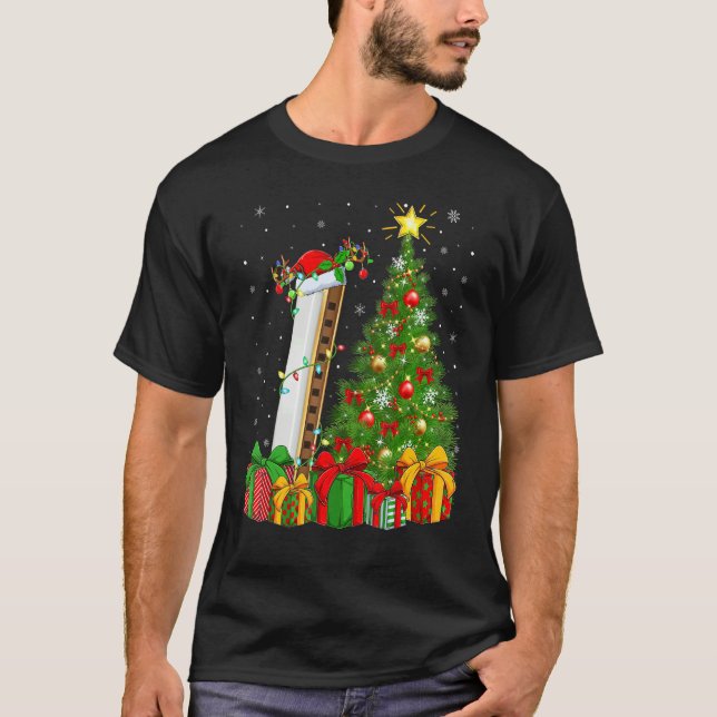 Harmonica Music  Xmas Holiday Santa Harmonica Chri T-Shirt (Front)