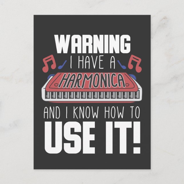 Harmonica Player Warning Blues Music French Harp Postcard (Front)
