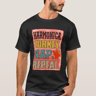 Harmonica Turkey Nap Repeat Thanksgiving Instrut T-Shirt