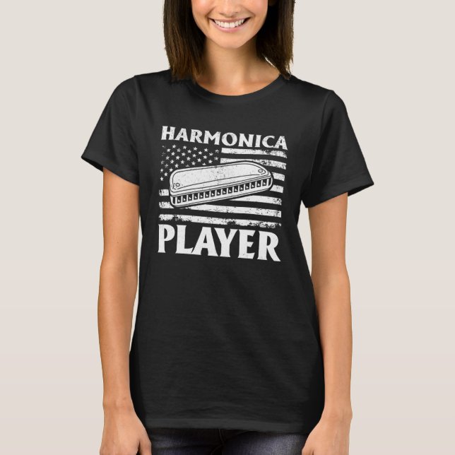Harmonica US Flag Harmonica Musician Harmonica Pla T-Shirt (Front)