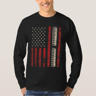 Harmonica Vintage American Flag Patriotic Harmonic T-Shirt