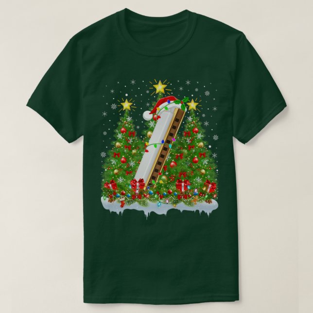Harmonica Xmas Lights Santa Harmonica Christmas Tr T-Shirt (Design Front)
