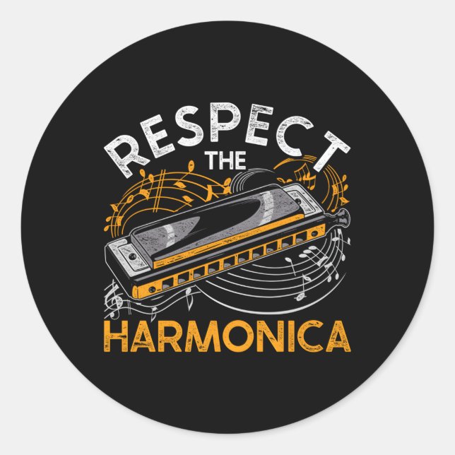 Harmonicist Respect The Harmonica Classic Round Sticker (Front)