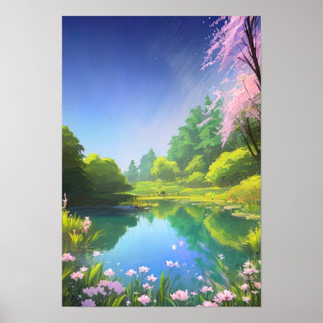 Harmonious Blend of Lake and Green Flora Poster (Front)