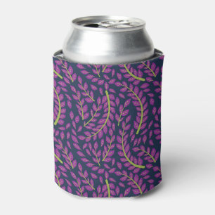 Harmonious Botanical Art on Dark Blue Background Can Cooler