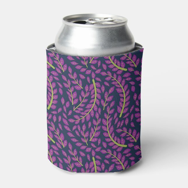 Harmonious Botanical Art on Dark Blue Background Can Cooler (Can Front)