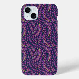 Harmonious Botanical Art on Dark Blue Background iPhone 15 Mini Case