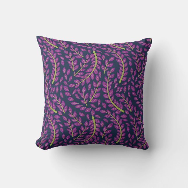 Harmonious Botanical Art on Dark Blue Background Cushion (Front)