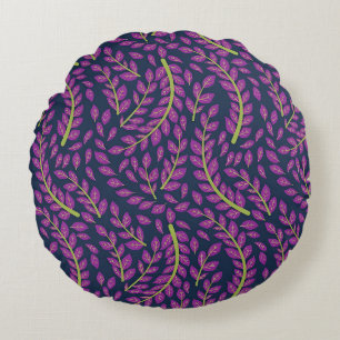 Harmonious Botanical Art on Dark Blue Background Round Cushion