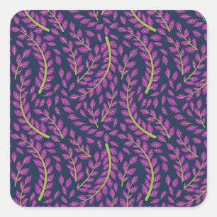Harmonious Botanical Art on Dark Blue Background Square Sticker