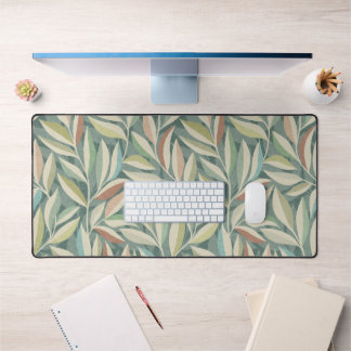 Harmonious Nature Leaf Pattern in Soft Pastels Desk Mat