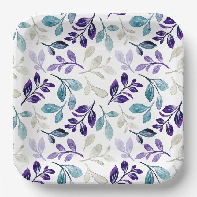  Harmonious Watercolor Leaves Design  Paper Plate (Front)
