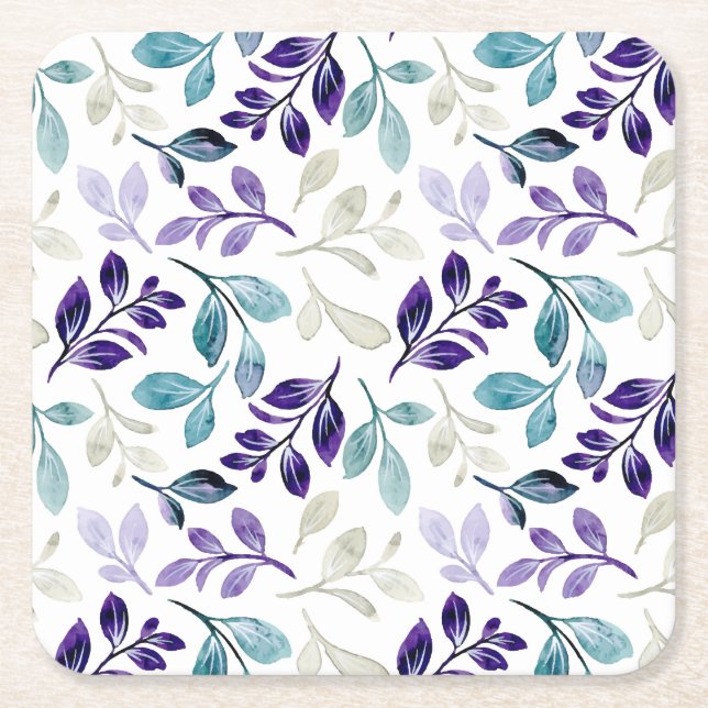  Harmonious Watercolor Leaves Design  Square Paper Coaster (Front)