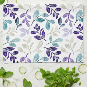 Harmonious Watercolor Leaves Design Tea Towel